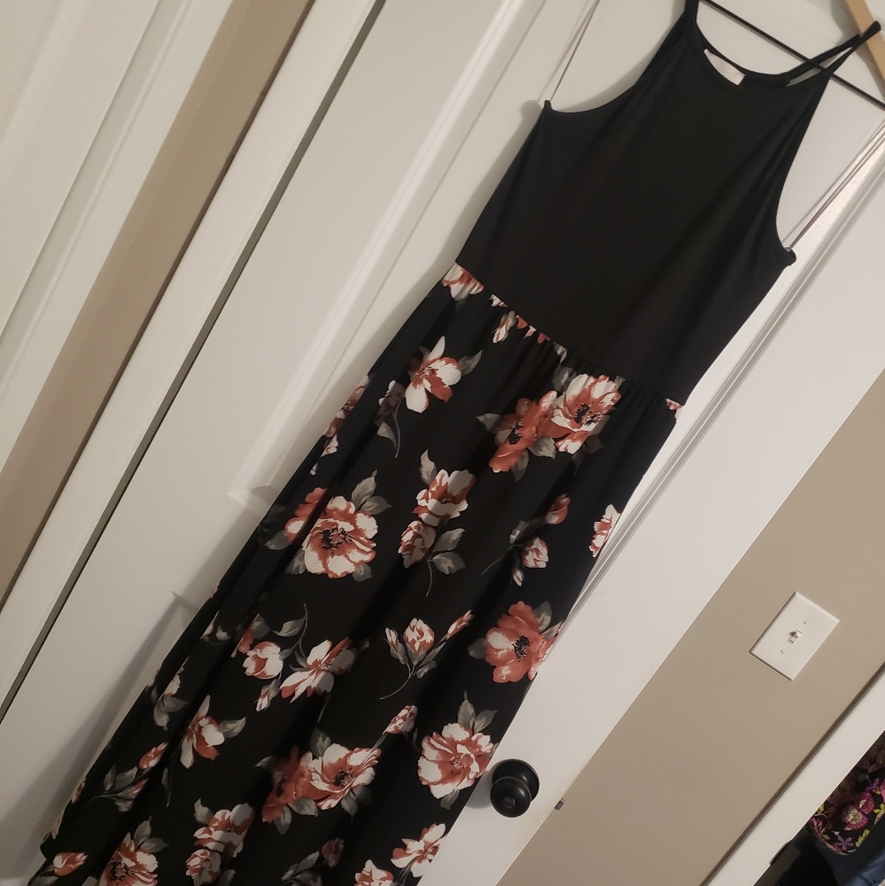 Black floral floor length dress